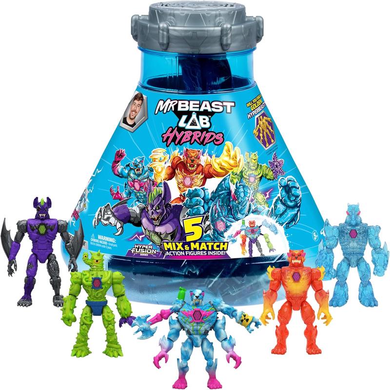 MrBeast Lab Hybrids Mega Pack  Mix & Match Fusion Action Figure Set with 5 Figures, Mega Torso Panther & Water-Reveal Experiment | 30+ Beasts to Collect